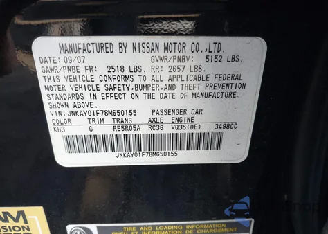2008 Infiniti M35X from USA, damaged, VIN JNKAY01F78M650155